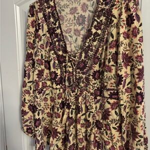 Torrid Cream and Purple Floral Blouse
